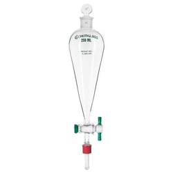 Chemglass Life Sciences Funnel, Sep, Squibb, 2000mL, 6mm PTFE Stpk, #38 Stopper Neck with Detachable GL-18 TFE Drip Tip, PE Stopper