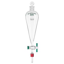 Chemglass Life Sciences Funnel, Sep, Squibb, 4000mL, 10mm PTFE Stpk, 45/50 Outer, with Detachable GL-18 TFE Drip Tip, Glass Stopper