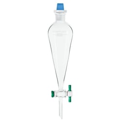 Chemglass Life Sciences Funnel, Sep, Squibb, 500mL, 4mm PTFE Stpk, #27 Stopper, PE Stopper