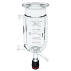 Chemglass Life Sciences 1,000mL Reaction Vessel, Jacketed, Graduated Both Sides, 100mm Flange, Flat Flange Inlet/Outlet, CG-911-A Drain Valve