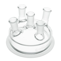 Chemglass Life Sciences&nbsp;Lid, Reaction Vessel, 5-Neck, 100mm Flange, 24/40 CN, 24/40 SN's: (2) Vertical and (2) Angled 10°