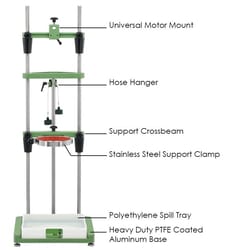 Chemglass Life Sciences ChemRxnHub™ Support Stand to Include: (1) CG-1949-X-10; Reactor Support Frame, (1) CG-1947-B100; Stainless Steel Reactor Clamp, 100mm, (1) CG-1947-B150; Stainless Steel Reactor Clamp, 150mm