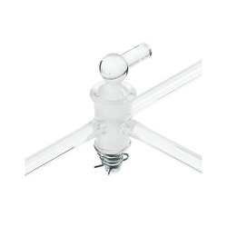 Chemglass Life Sciences Stopcock, T-Bore, Glass Plug, High Vacuum, 6mm Bore, 20/44 Plug Size, 12mm OD Sidearms