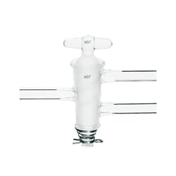 Chemglass Life Sciences Stopcock, Double Oblique, Glass Plug, High Vacuum, 4mm Bore, 16.2/56 Plug Size, 10mm OD Sidearms