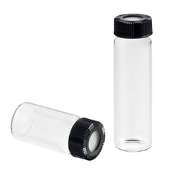 Chemglass Life Sciences Vial, Sample, Pre-Cleaned, 20mL, Clear, 28x57mm, GPI 24-400, with PTFE Lined Screw Cap
