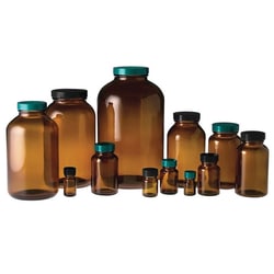 Chemglass Life Sciences&nbsp;Bottle, Wide Mouth, Amber, Convenience Pack, 38-400 Thread Size, 120mL/4oz, PTFE Lined Green Cap
