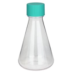 Chemglass Life Sciences Flask, Erlenmeyer, 125mL, PETG, Flat Base, with Plug Seal Cap, Sterile, 1/pk, 24/cs