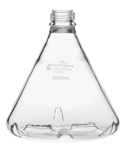 Chemglass Life Sciences Flask, Fernbach, 2800mL, GL-45 Thread, Side and Bottom Baffles, Vented Cap, Approx OD x Height (mm): 210 x 230
