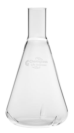 Chemglass Life Sciences Flask, Shake, 250mL, Baffled, Delong Neck, Approx OD x Height (mm): 80 x 155