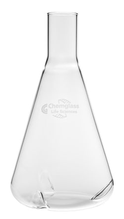 Chemglass Life Sciences&nbsp;Flask, Shake, 2000mL, Deep Baffles, Delong Neck, Approx OD x Height (mm): 155 x 300