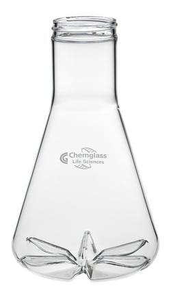 Chemglass Life Sciences Flask, Shake, 2L, 6 Bottom Baffles, 70mm Vented Cap, Approx OD x Height (mm): 170 x 270