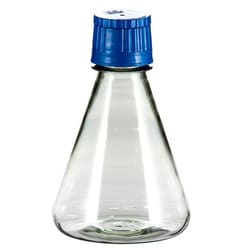 Chemglass Life Sciences&nbsp;Flask, Erlenmeyer, 125mL, Plain, Sterile, Polycarbonate, 38-430 Thread, with Blue Duo Cap