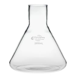 Chemglass Life Sciences Flask, Fernbach, 2800mL, Plain 59mm ID Top, WITHOUT Baffles, Approx OD x Height (mm): 210 x 230