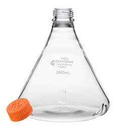 Chemglass Life Sciences&nbsp;Flask, Fernbach, 2800mL, GL-45 Thread, 3 Side Baffles, Vented Cap, Approx OD x Height (mm): 210 x 230