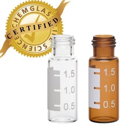 Chemglass Life Sciences Certified Vial, 2.0mL, Clear with White Grad Spot, Large Opening, 12x32mm, 9mm Thread