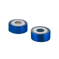 Chemglass Life Sciences Cap, Bi-Metal, Magnetic, 20mm, Blue, White PTFE/Translucent Blue Silicone Ultra Low Bleed Septa