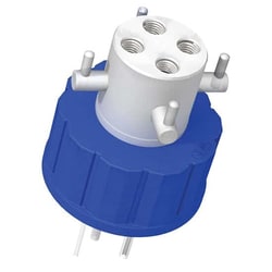 Cole-Parmer&nbsp;Diba Omnifit Q-Series Solvent Bottle Cap, GL45, 4 UNF(F) ports with valves, blue; 1/ea