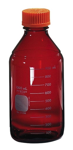 Cole-Parmer Pyrex 51395-250 Brand 51395 UV-Blocking Low Actinic Media Bottle,