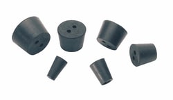 Cole-Parmer Two-Hole Black Rubber Stoppers, Standard Size 00; 113/Pk