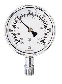 Cole-Parmer Ashcroft 1008SL2.5 0 to 160 psi and 0 to 1100 kPa Dual-Scale Gauge, Bottom Connection