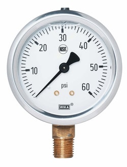 Cole-Parmer Wika 111.10DW NSF-Certified Pressure Gauge, 0 to 30 PSI, Bottom Mount 1/4
