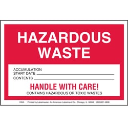 Labelmaster Inc Hazardous Waste Label, Paper Stock, Quantity: Each of 1
