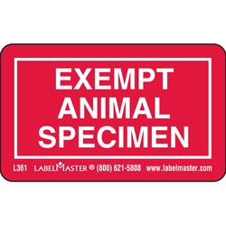 Labelmaster Inc Exempt Specimen Label, Animal, 1000 per roll, Quantity: