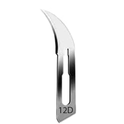 Sklar Instruments&nbsp;Disposable Carbon Steel Surgical Blades, Sklar Sharp, Curved, Pointed, #12D, Carbon Steel. BX100.