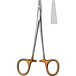 Sklar Instruments&nbsp;Surgi-OR TC Halsey Needle Holder, Sklar 5 in., Cross-Serrated, Finger Rings / Dual Gold, Tungsten Carbide / Stainless Steel. EA.