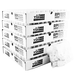 Research Products International Corp High Density Polyethylene Vials, 20ml Capacity, 22mm Foil Lined Plastic Screw Caps, White, 500 per Case