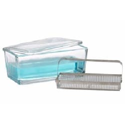 Research Products International Corp Staining Dish with Rack and Lid, Glass, Holds 50 Slides