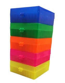 Research Products International Corp Cryogenic Storage Box, Hinged Lid, 100 Tube Capacity, Assorted Colors, 5 per Case