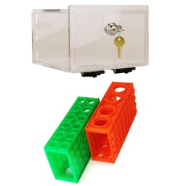 Research Products International Corp Beta RackBox with Built-In Key Lock and Two 4-Way Flipper Racks, 3/8 Inches Thick, Clear Acrylic
