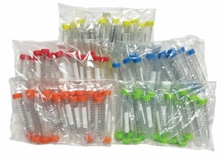 Research Products International Corp SpectraTube Rainbow Cap Centrifuge Tubes, Red, 50ml Graduated, Bulk, 25 per Bag, 500 per Case