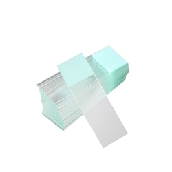 Research Products International Corp Diamond White Glass Microscope Slides, 25 x 75mm, Charged, Ground Edges with 90° Corners, Frosted Aqua, 144 Slides per Case