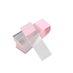 Research Products International Corp&nbsp;Diamond White Glass Microscope Slides, 25 x 75mm, Charged, Ground Edges; Corners, Frosted Pink, 1440 Slides per Case