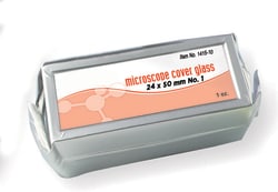 Research Products International Corp&nbsp;Microscope Slide Cover Glass, Number 1, 14mm Thick, 24 x 50mm, 65 per Box, 10 Boxes per Case