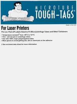 Research Products International Corp&nbsp;Tough-Tags Sheets for Laser Printers, 1.5ml Tubes, 1.28 x 0.5 Inches, White, 2,520 per Package