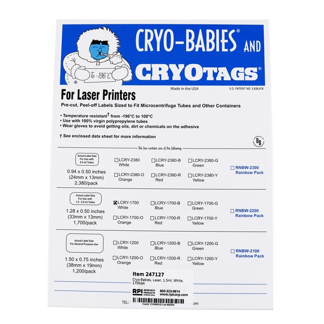 Research Products International Corp CryoBabies Labels, Laser Sheet, 1