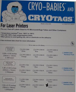Research Products International Corp Cryo-Tags Labels, Laser Sheet, 1.5