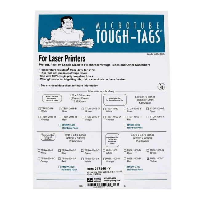 Research Products International Corp ToughTags, Slide Labels, Yellow