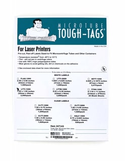 Research Products International Corp Tough-Tags Microscope Slide Labels, 1.0 x 1.0 Inch, Laser Sheets, White, 1600 per Package