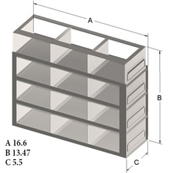 Research Products International Corp&nbsp;Slide-Out Freezer Rack for 3"H Boxes, 12 Box Capacity, 3x4 Array, 16 5/8, 5 1/2 x 13 3/4H