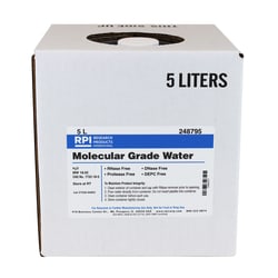 Research Products International Corp Water, Molecular Biology Grade, DNase and RNase Free, 5 Liter Cubitainer