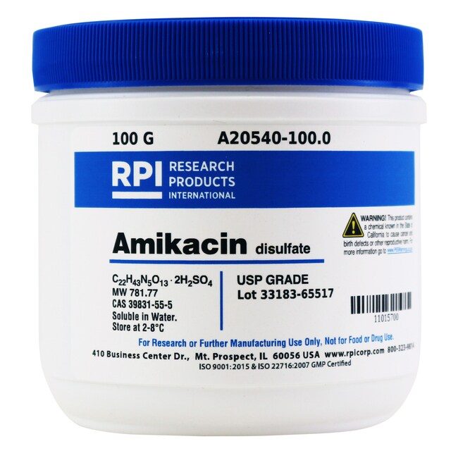 Research Products International Corp Amikacin Disulfate, 100 G, Quantity Fisher Scientific