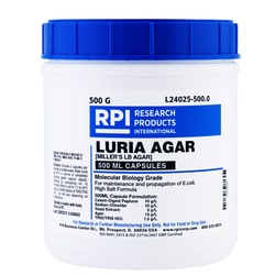 Research Products International Corp&nbsp;Luria Agar 500 Milliliter Buffered Capsules [Miller's LB Agar], 500 Grams