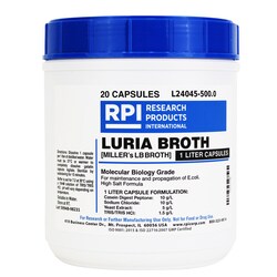 Research Products International Corp&nbsp;Luria Broth 1 Liter Buffered Capsules [Miller's LB Broth], 20 Capsules of 25 Grams, 500 Grams