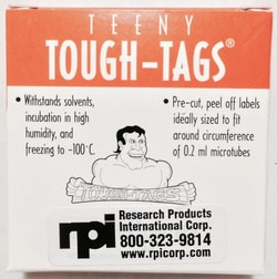 Research Products International Corp&nbsp;TEENY TOUGH-TAGS, WHITE, FIT 0.2ML TUBES, 6.5MM X 20.5MM, 1500/PKG