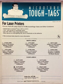 Research Products International Corp&nbsp;Tough-Tags Sheets for Laser Printers, 0.5ml Tubes, 0.94 x 0.5 Inches, White, 3,200 per Package
