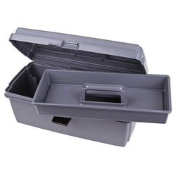 Grainger Small Plastic Tool Box, Lockable, Gray, Quantity: Each of 1